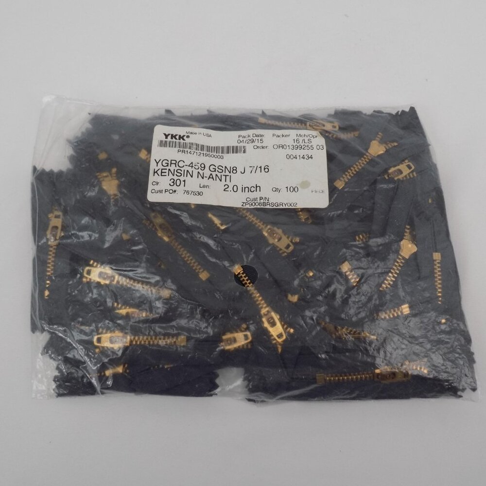 Lot of 100 YKK Metal Zippers Brass 2.0 inch Sewing Closed End Semi Auto Lock NEW